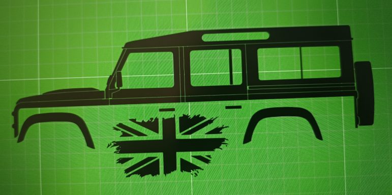 T-Shirt Defender 110 mit alternativem Logo T-Shirt mit Land Rover Defender 110 und UK Flagge