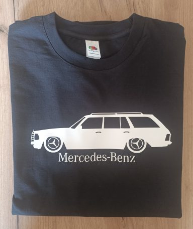 T-Shirt Mercedes W123 T-Modell schwarzes T-Shirt mit Mercedes W123 T-Modell