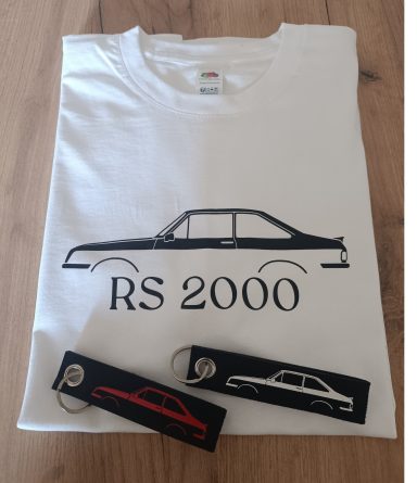 T-Shirt Ford Escort RS2000 Weißes T-Shirt mit Ford Escort RS2000 und 2 Schlüsselanhänger