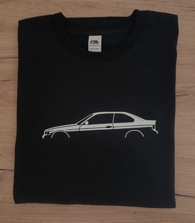 T-Shirt BMW 3er E36 Coupe Schwarzes T-Shirt mit Silhouette eines 3er BMW E36 Coupe