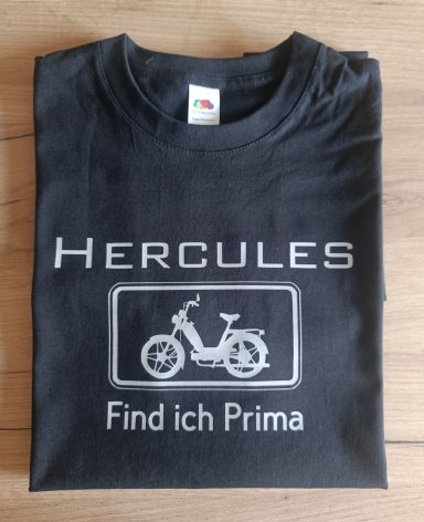 T-Shirt Hercules Prima 5 schwarzes T-Shirt mit dem Aufdruck Hercules, find ich Prima und ein Mofa Prima5