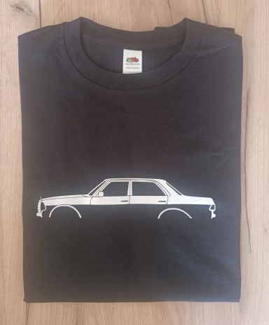 T-Shirt Mercedes W123 Limo schwarzes T-Shirt mit Silhouette eines Mercedes W123 Limo