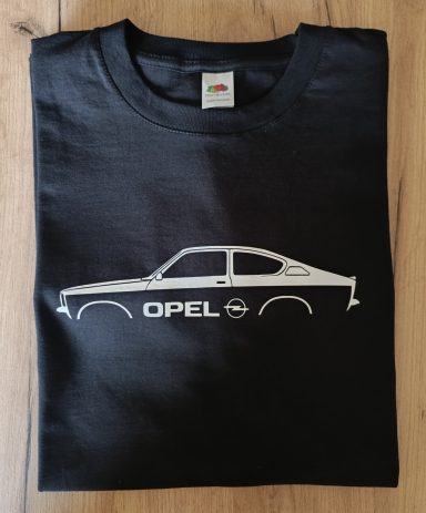 T-Shirt Opel Kadett C Coupe schwarzes T-Shirt mit Silhouette eines Opel Kadett C Coupe
