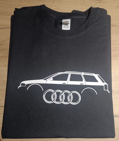 T-Shirt Audi A4 B5 Avant schwarzes T-Shirt mit Silhouette eines Audi A4 B5 Avant und Audi-Logo