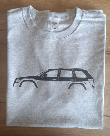 T-Shirt Jeep Grand Cherokee WK graues T-Shirt mit Silhouette eines Jeep Grand Cherokee Typ WK