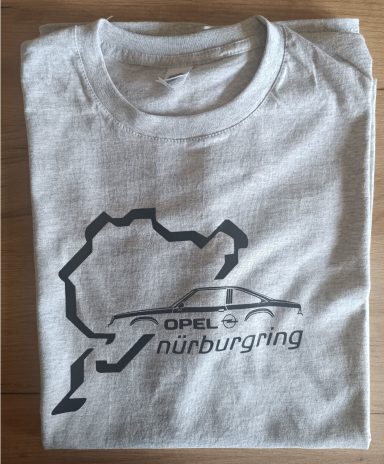 T-Shirt Opel Manta Nürburgring Edition graues T-Shirt mit Umriss von Nürburgring und Opel Manta