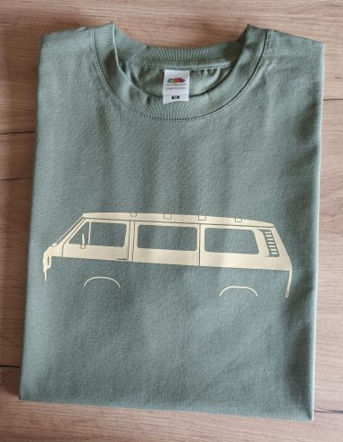 T-Shirt VW T3 Fensterbus olivgrünes T-Shirt mit VW T3 Fensterbus