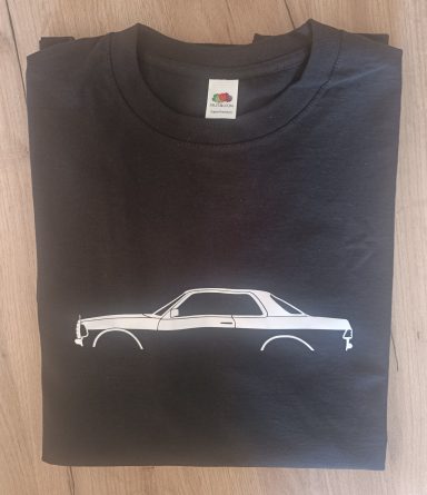 T-Shirt Mercedes W123 Coupe schwarzes T-Shirt mit Silhouette eines Mercedes W123 Coupe