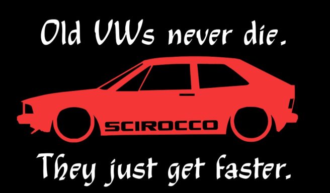 T-Shirt VW Scirocco 1 "Never DIE" T-Shirt mit tiefergelegten VW Scirocco 1