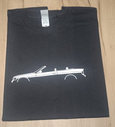 T-Shirt BMW E36 Cabrio schwarzes T-Shirt mit BMW 3er E36 Cabrio
