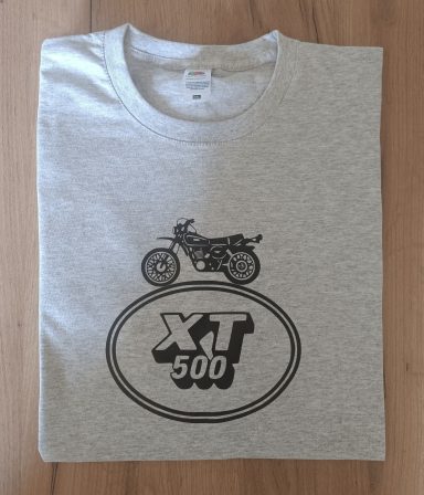 T-Shirt Yamaha XT500 graues T-Shirt mit Yamaha XT500 Logo und XT500 Motorrad