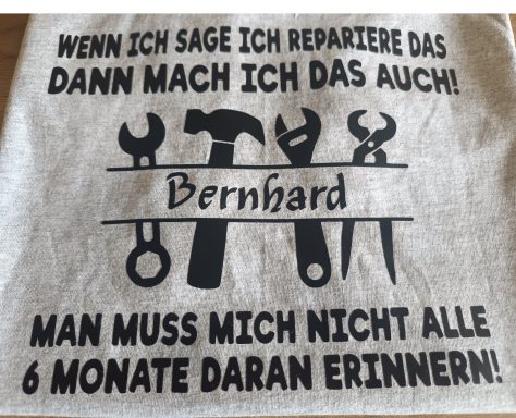 T-Shirt Heimwerker Graues T-Shirt mit Werkzeugmotiven und dem Text: "Wenn ich sage ich repariere das, dann mach ich das auch!"