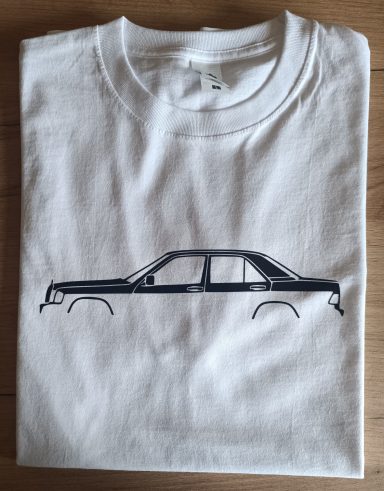 T-Shirt Mercedes Benz 190E weißes T-Shirt mit Mercedes 190E Silhouette