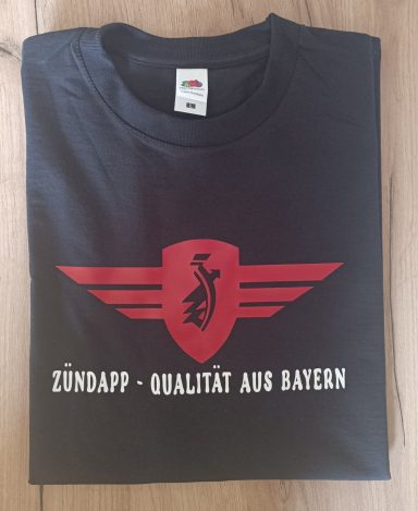 T-Shirt Zündapp-Qualität aus Bayern schwarzes T-Shirt mit Zündapp-Logo und Schriftzug