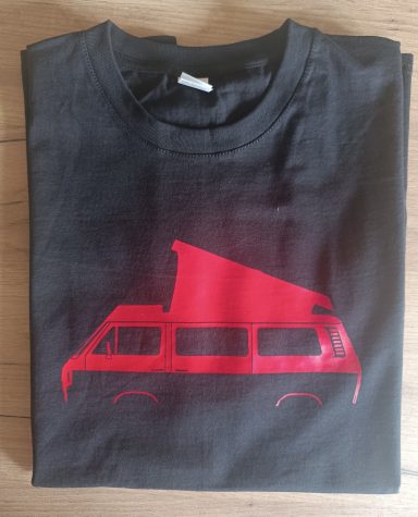 T-Shirt VW T3 Westfalia Camper schwarzes T-Shirt mit VW T3 Westfalia Camping Aufstelldach