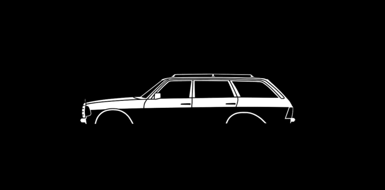 T-Shirt Mercedes Benz W123 T-Modell schwarzes T-Shirt mit Silhouette eines Mercedes W123 T-Modell