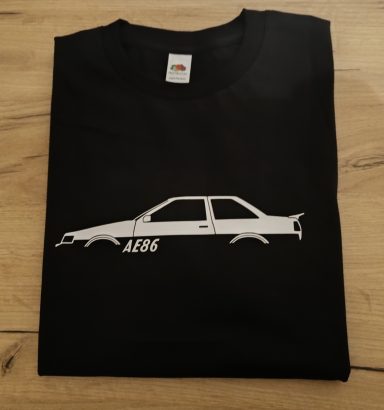 T-Shirt Toyota Corolla AE86 Levin schwarzes T-Shirt mit Toyota Corolla AE86 Levin Coupe