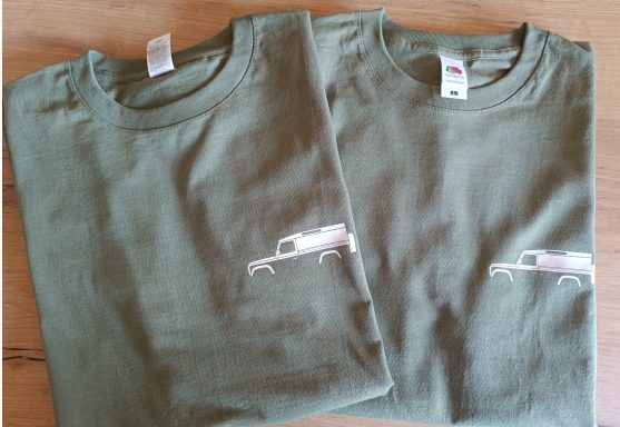 T-Shirt Land Rover Defender 110 olivgrünes T-Shirt mit kleinem Land Rover Defender auf der Brust