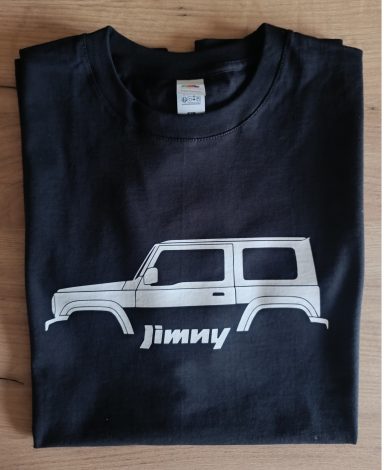 T-Shirt Suzuki Jimny schwarzes T-Shirt mit Suzuki Jimny Silhouette und Schriftzug
