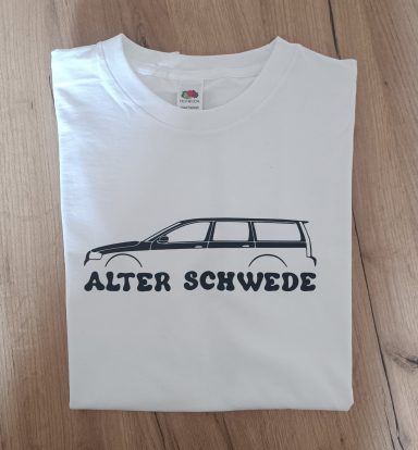 T-Shirt Volvo V70 II weißes T-Shirt mit Silhouette eines Volvo V70 II