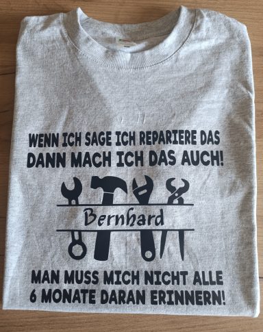 T-Shirt Heimwerker Graues T-Shirt mit Werkzeugmotiven und dem Text: "Wenn ich sage ich repariere das, dann mach ich das auch!"